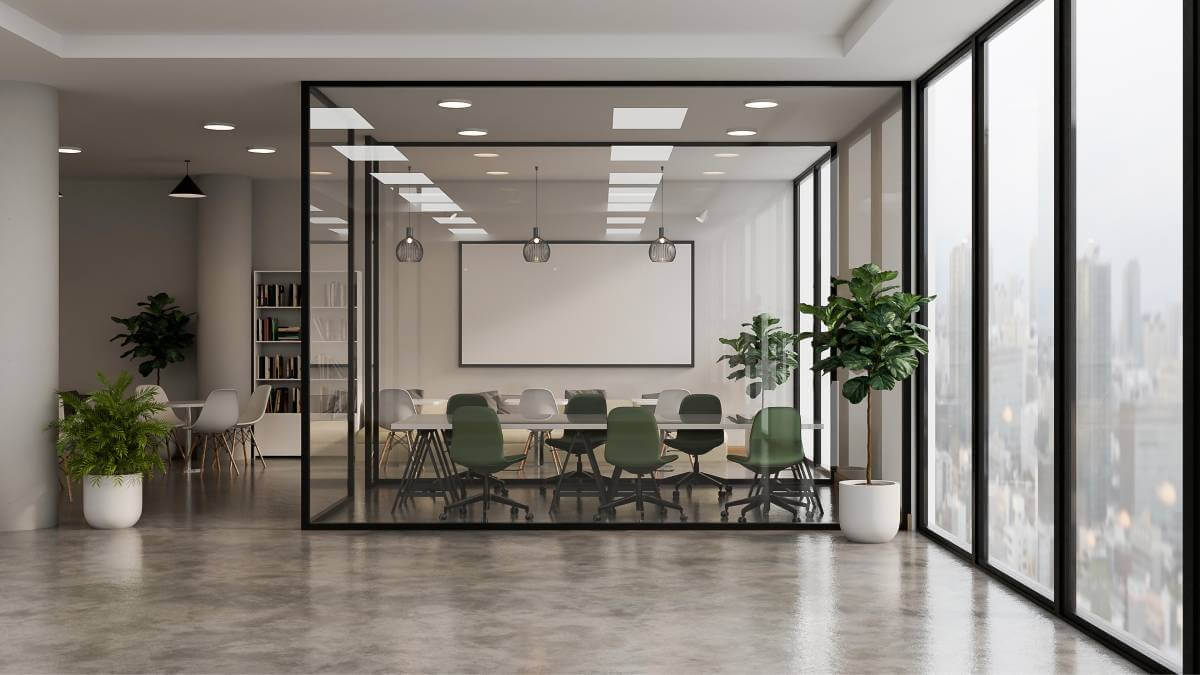 Office area with glass door